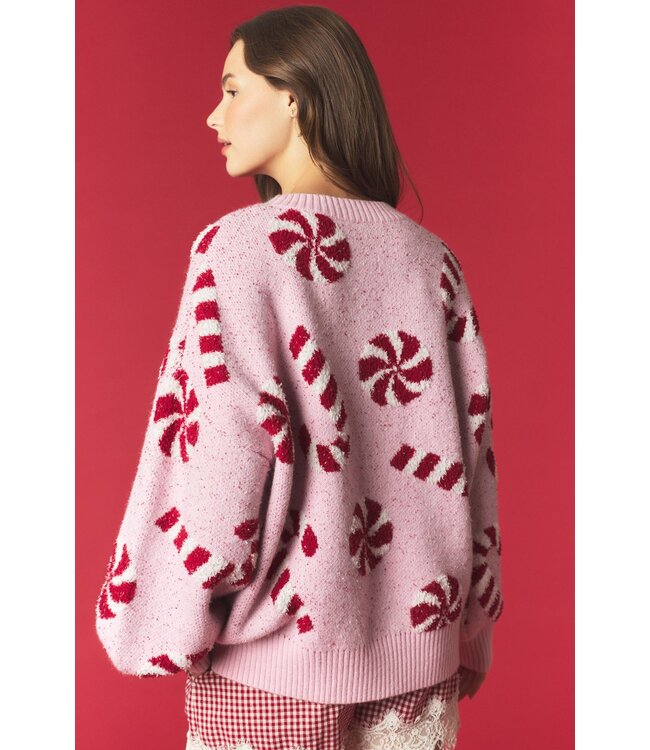 Deb Light Pink Candy Cane Knit Sweater