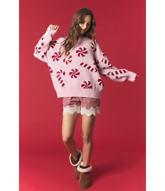 Deb Light Pink Candy Cane Knit Sweater