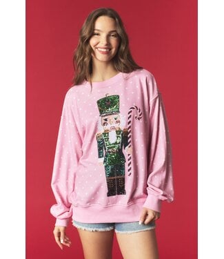 Peach Love California Karlee Pink Nutcracker Sequins Sweatshirt