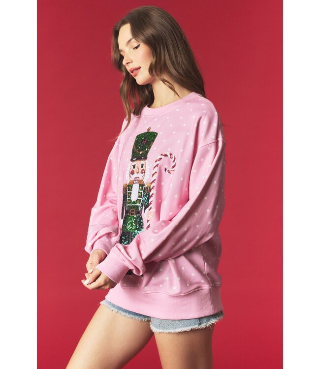 Karlee Pink Nutcracker Sequins Sweatshirt