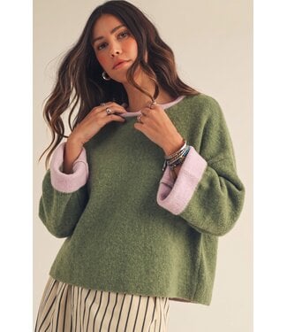 LovLov Margaret Olive Contrast Cuff Sweater