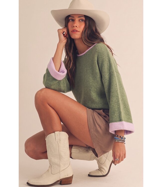 Margaret Olive Contrast Cuff Sweater