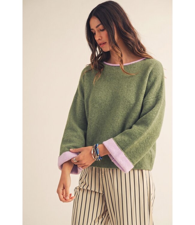 Margaret Olive Contrast Cuff Sweater