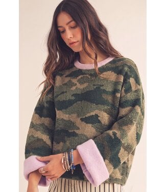 LovLov Suzy Pink Camo Contrast Cuff Sweater