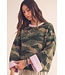 Suzy Pink Camo Contrast Cuff Sweater