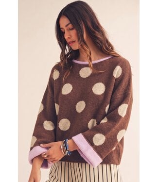 LovLov Darcey Mocha Dots Contrast Cuff Sweater