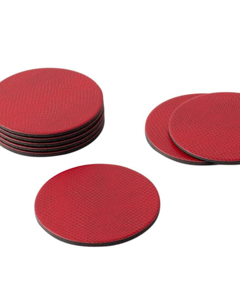 Caspari Round Snakeskin Felt-Backed Coasters in Crimson