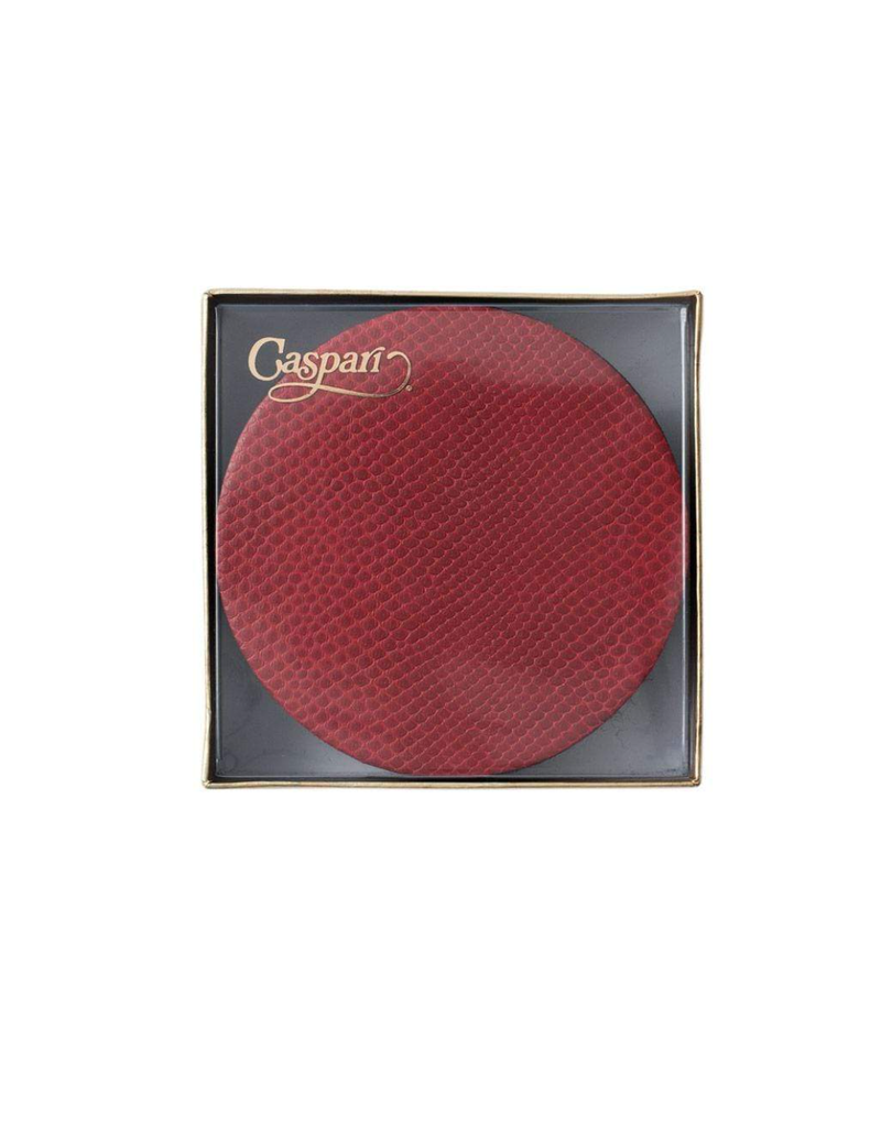 Caspari Round Snakeskin Felt-Backed Coasters in Crimson