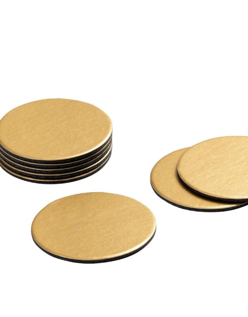 Caspari Round Luster Felt-Backed Coasters in Gold