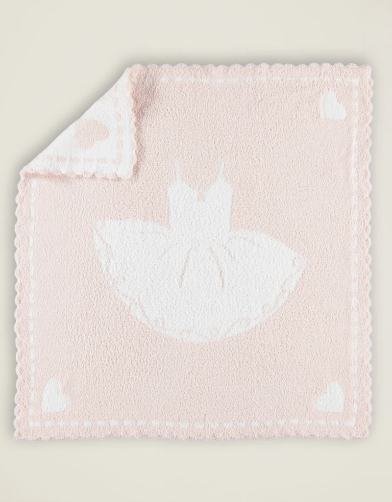 Barefoot Dreams CozyChic Scalloped Receiving Blanket Pink/White