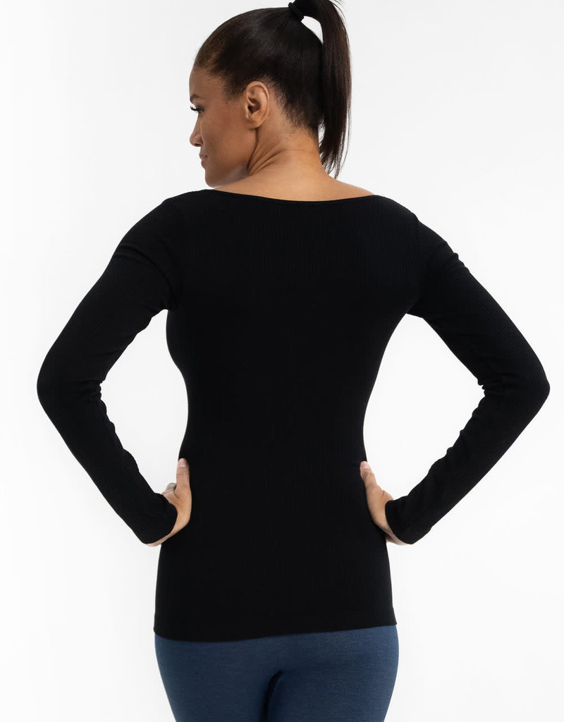 Elietian Ribbed V-Neck Long Sleeve Top
