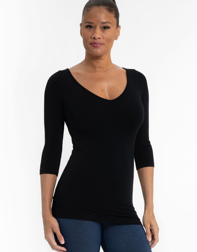 Elietian 3/4 Sleeve Top with V-Neck