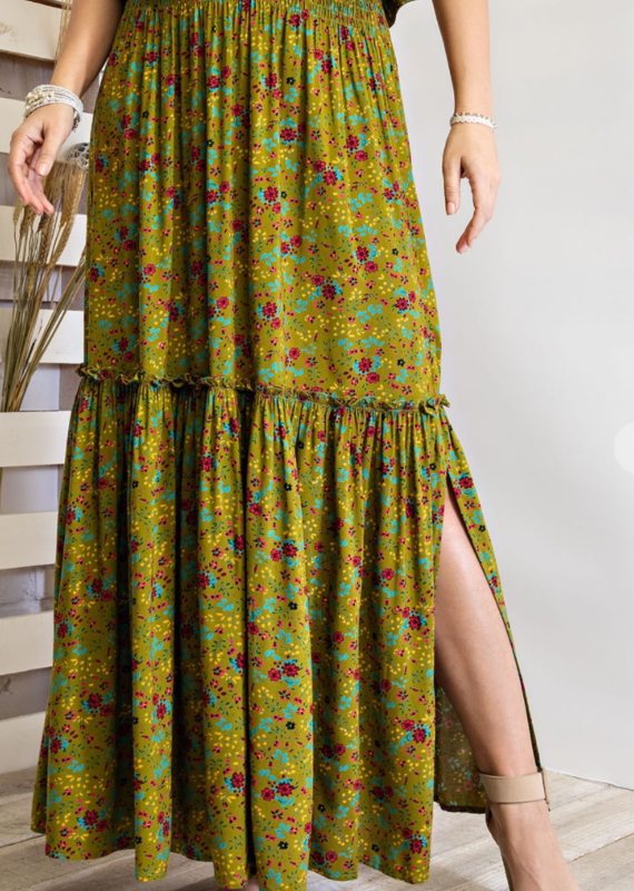 Easel Sage Floral Maxi Skirt