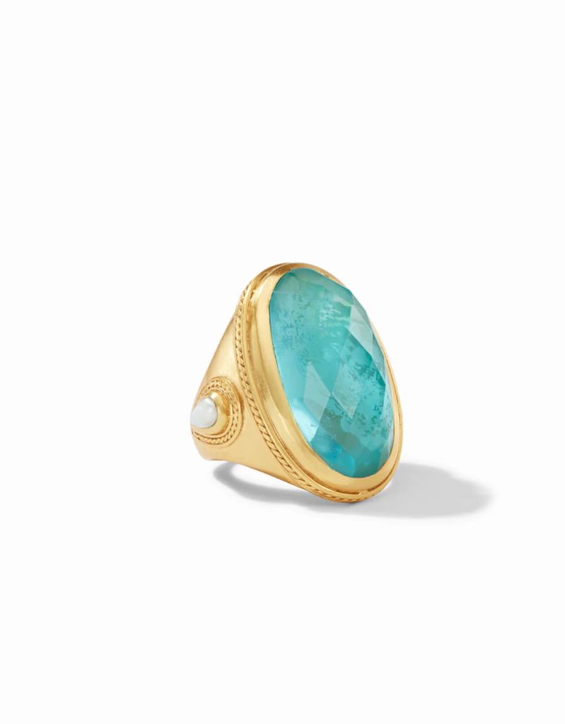 Julie Vos Cassis Statement Ring Gold Iridescent Bahamian Blue w/Pearl accents Size 8