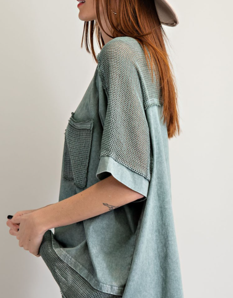 Easel Teal Mineral Wash Top