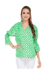 Jade Melody Tam Green Heart Cinched Sleeve Top