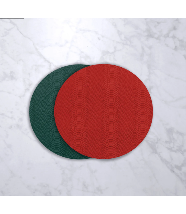 VIDA Croc Reversible 15.5" Round Placemats Set of 4 (Red and Green)
