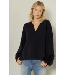Entro Black Sweater w/Trimmed Sleeves