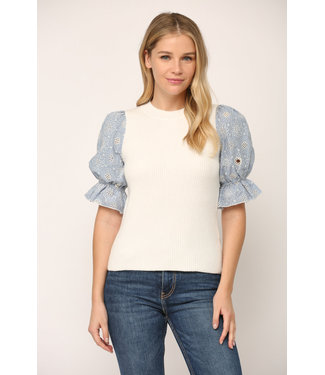 Fate Embroidered Sleeve Sweater Top