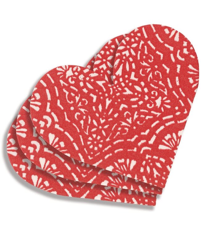 Annika Heart Die-Cut Paper Linen Luncheon Napkins in Red