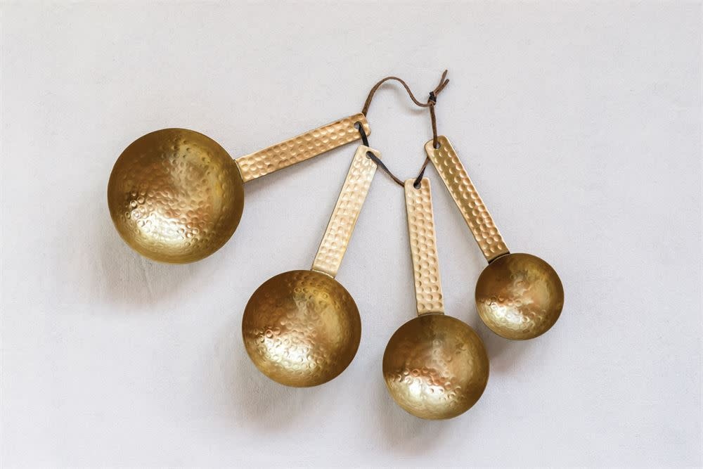 Creative Co-Op Hammered Brass Scoops with Leather Tie Creative Co-Op Hammered Brass Scoops with Leather Tie