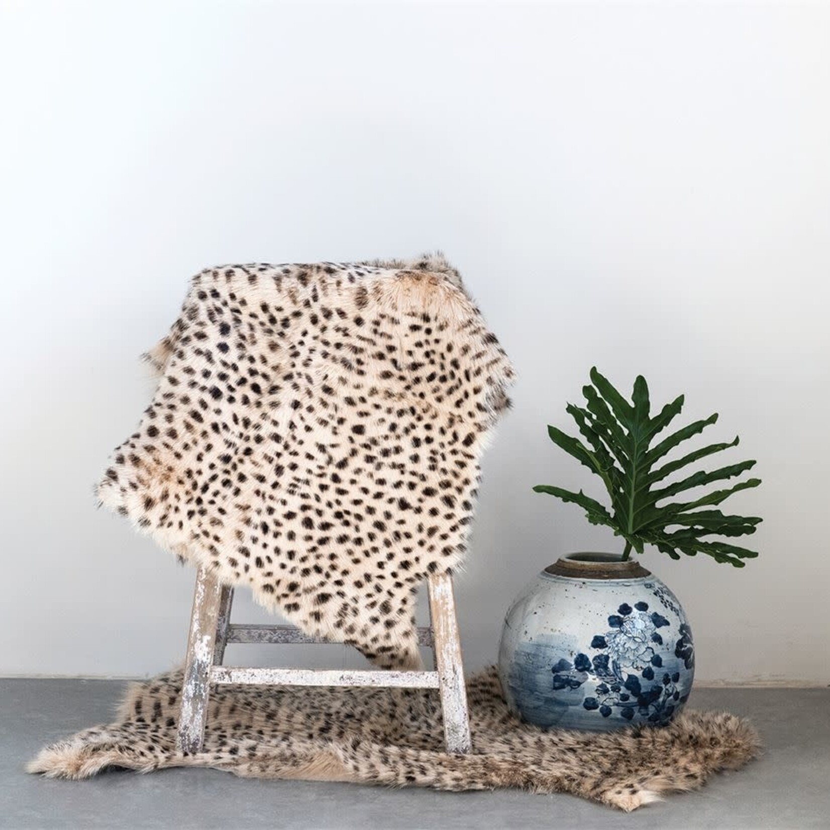 Creative Co-Op Leopard Print Goat Fur Rug