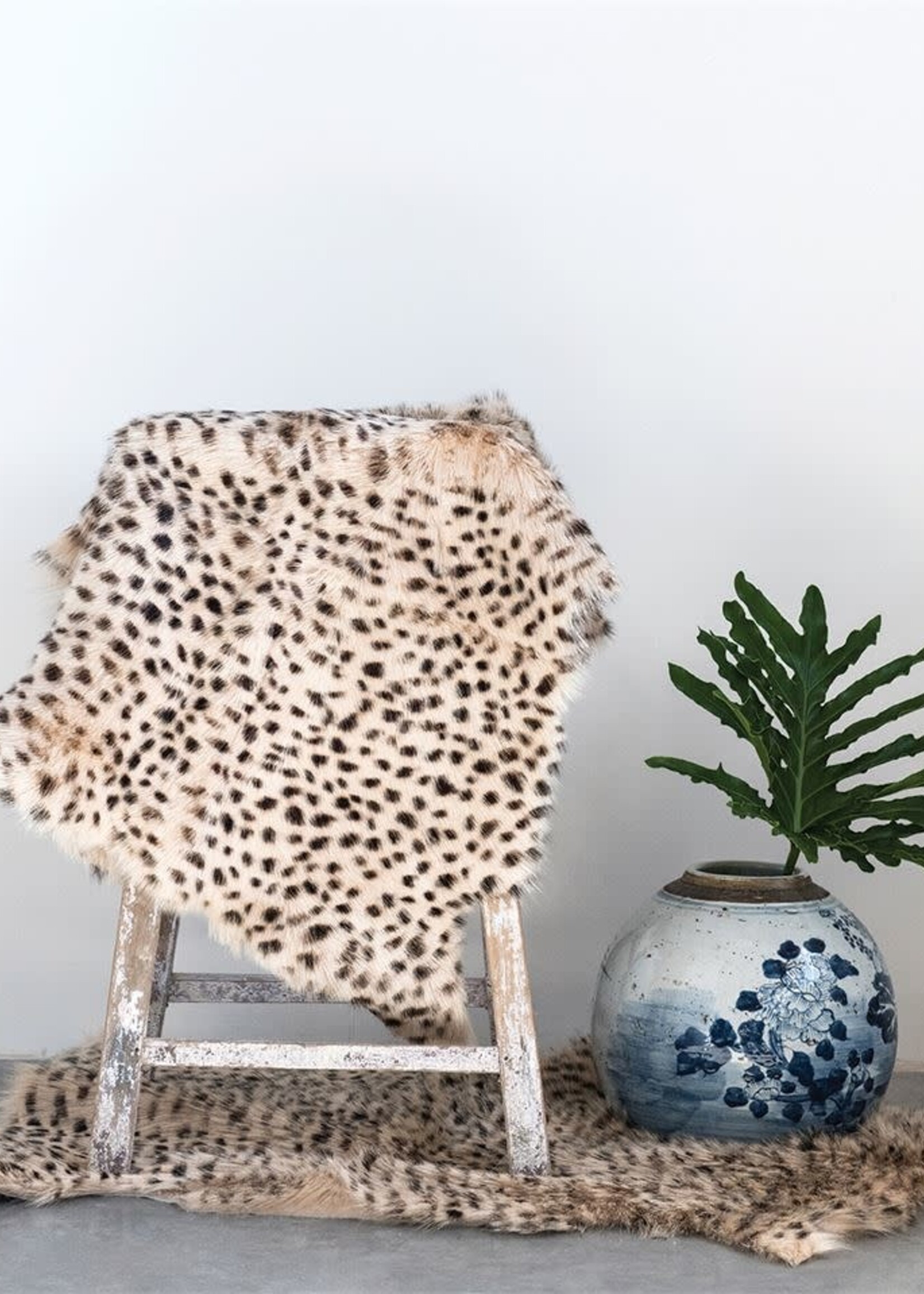 Creative Co-Op Leopard Print Goat Fur Rug