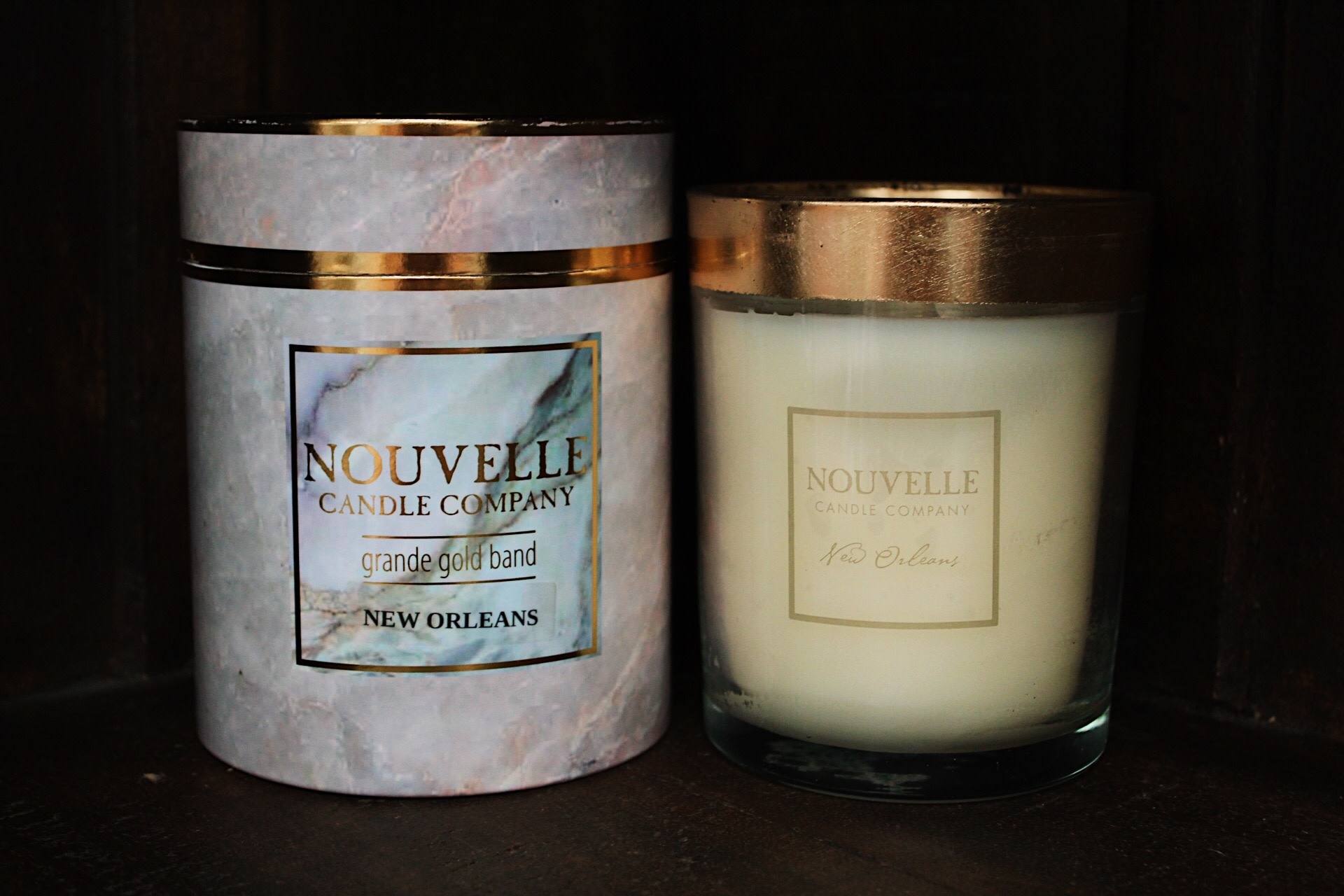 Nouvelle Candle Company New Orleans Boxed Gold Band Grande
