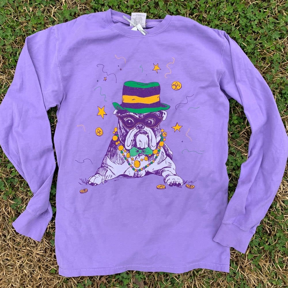 Mr Ps Tees Adult Mardi Dawg Bulldog Long Sleeve Mr Ps Tees Adult Mardi Dawg Bulldog Long Sleeve