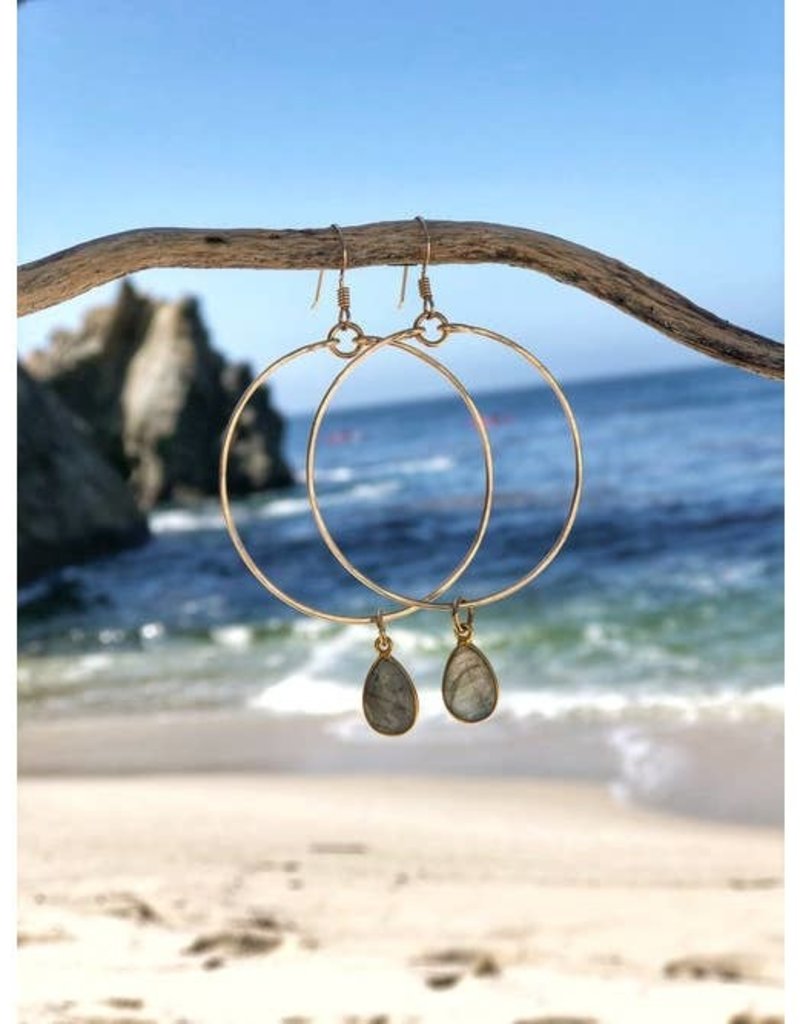 Quinn Sharp Large Gold Hoops w/Gemstone Dangle