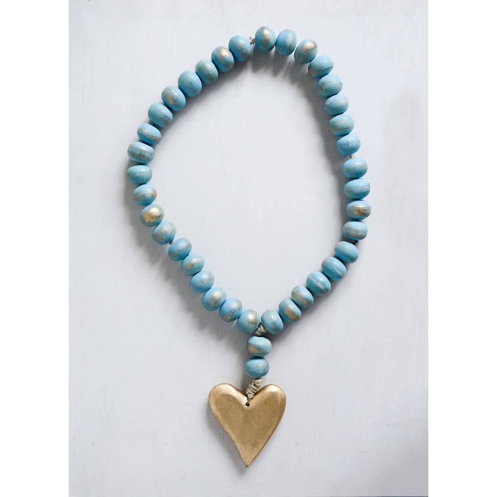 Creative Co-Op 22" Aqua Mango Wood Bead Strand with Heart Pendant Creative Co-Op 22" Aqua Mango Wood Bead Strand with Heart Pendant