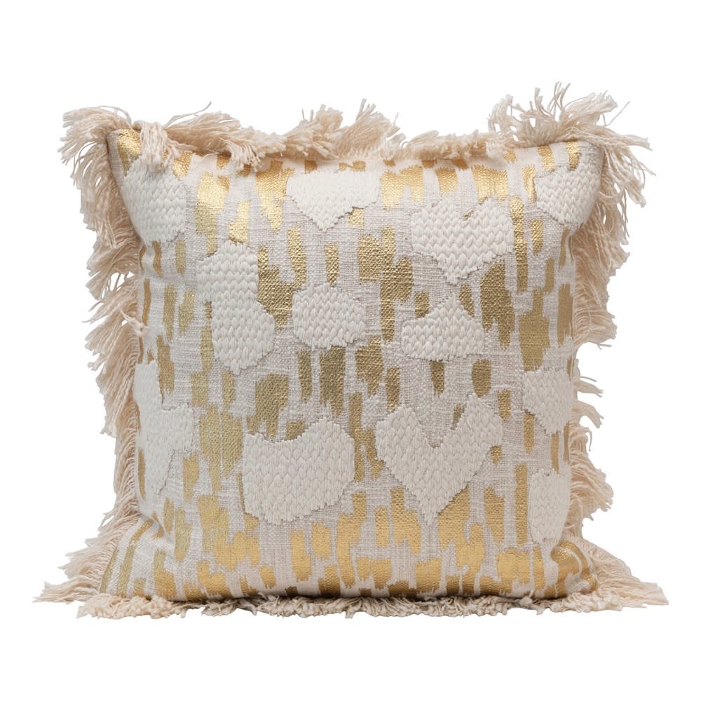 Creative Co-Op 18" Square Cotton Gold Foil & Fringe Pillow Creative Co-Op 18" Square Cotton Gold Foil & Fringe Pillow