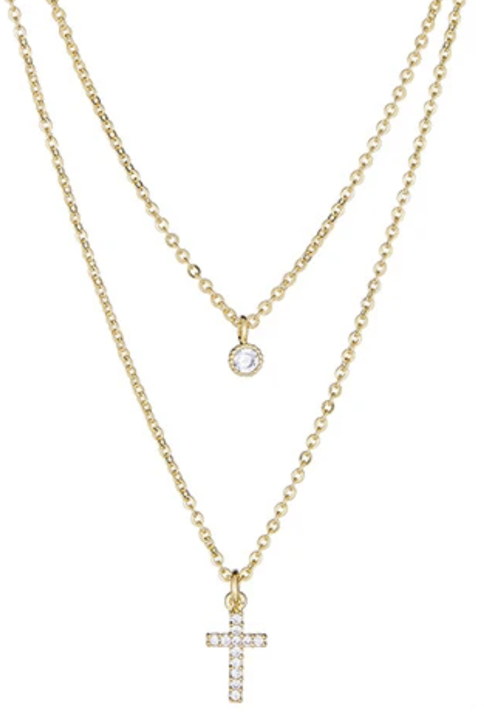 Maya J Jewelry Gold CZ Cross Double Layered Necklace Maya J Jewelry Gold CZ Cross Double Layered Necklace