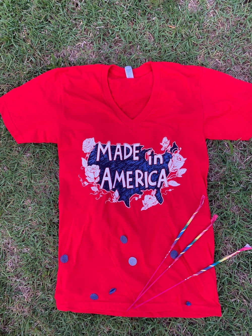 Mr Ps Tees Adult Made in America V-Neck Tee Mr Ps Tees Adult Made in America V-Neck Tee