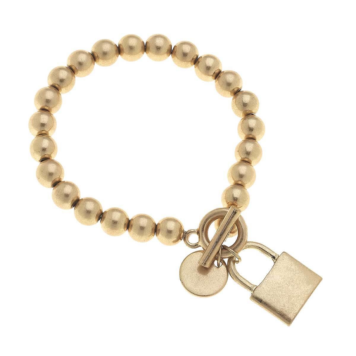 Canvas Grayson Padlock T-Bar Bracelet-Worn Gold Canvas Grayson Padlock T-Bar Bracelet-Worn Gold
