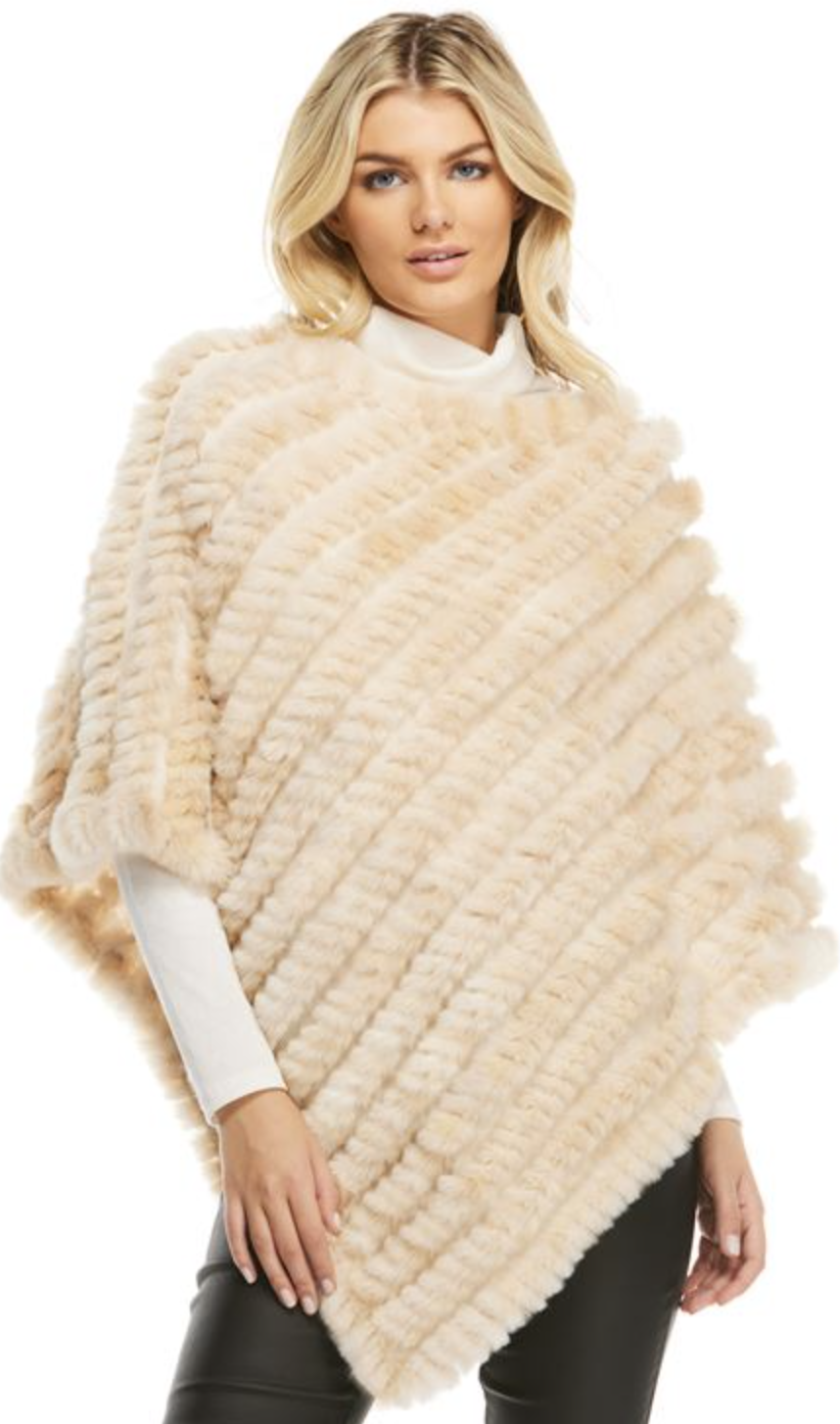Knitted Fur Poncho-Sand