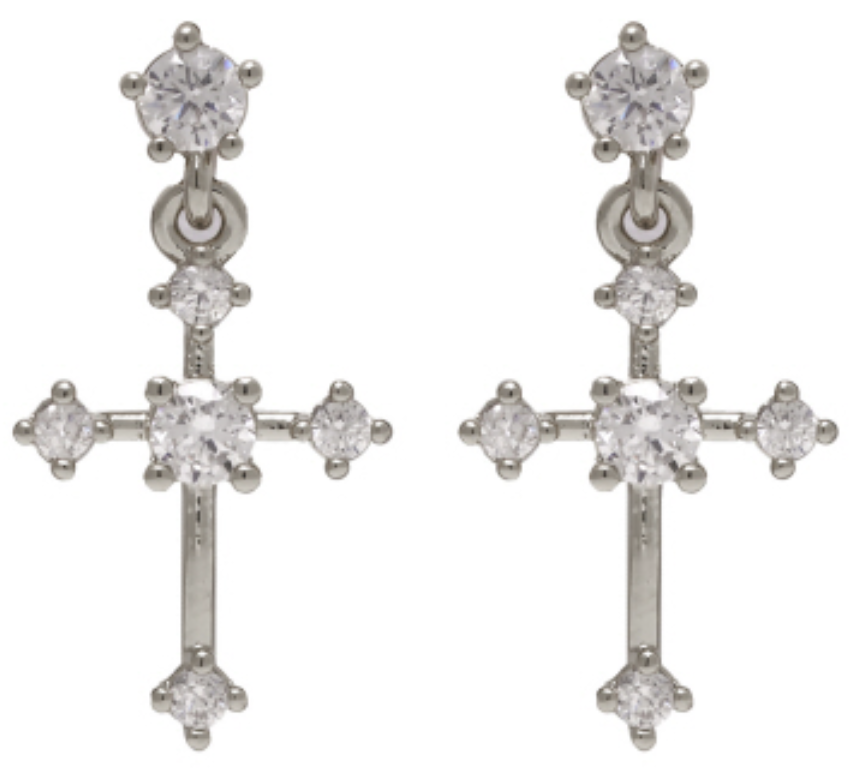Cool And Interesting Silver Cross Sparkle + Shine Earrings