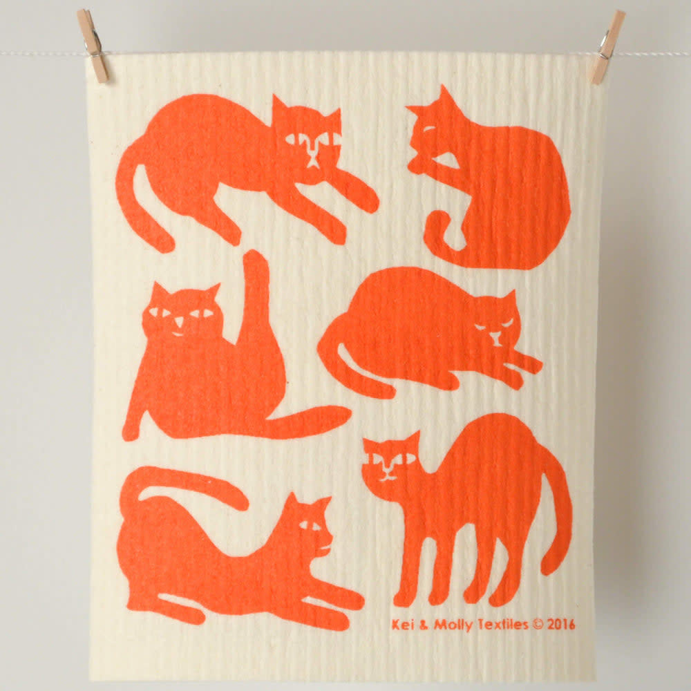 Kei and Molly Sponge Cloth, Cats, Burnt Orange Kei and Molly Sponge Cloth, Cats, Burnt Orange