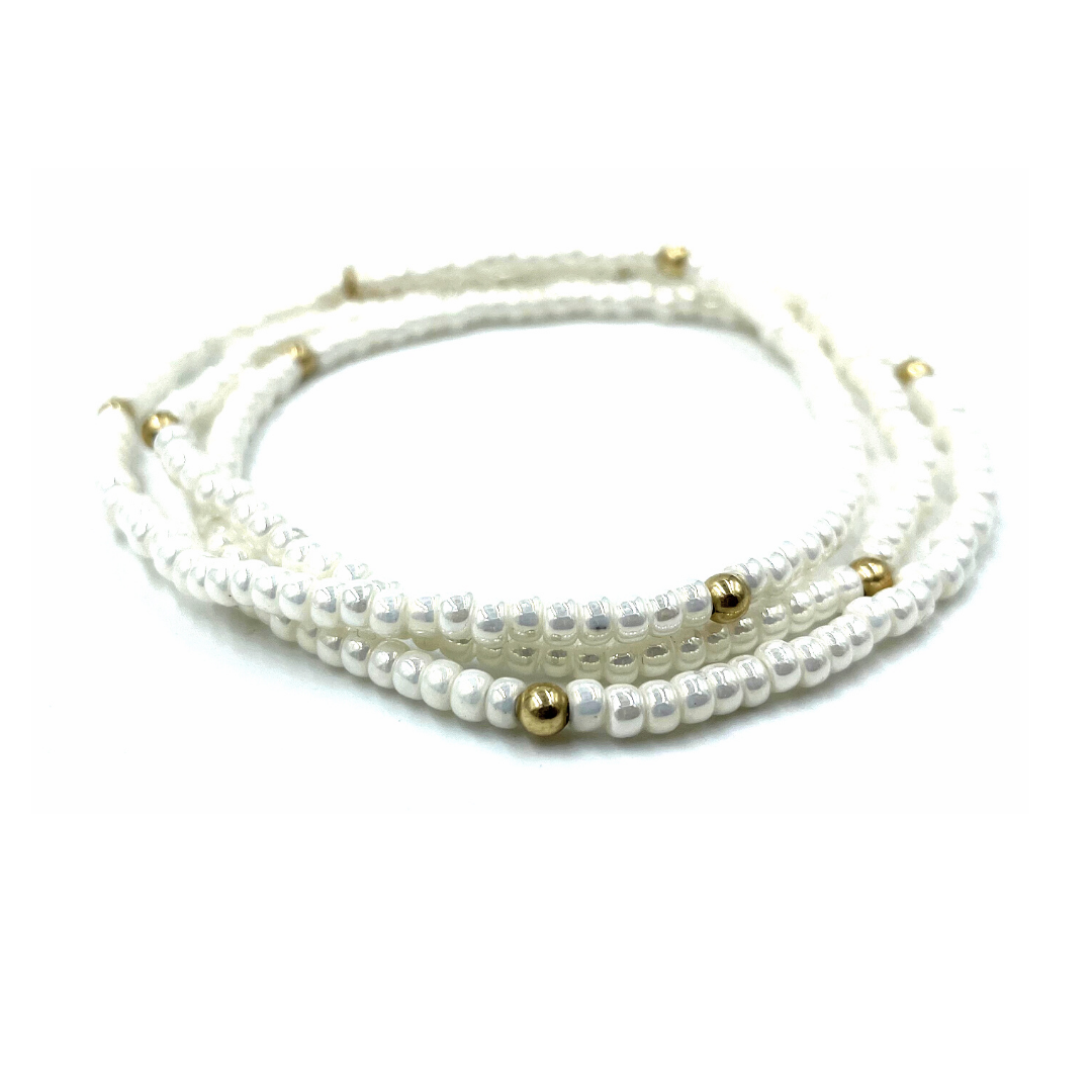 Erin Gray BOHO 3-stack in pearl white+gold fill