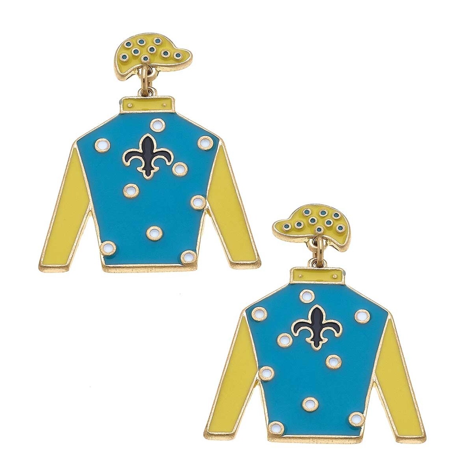 Canvas Quinn Enamel Jockey Earrings in Blue & Yellow