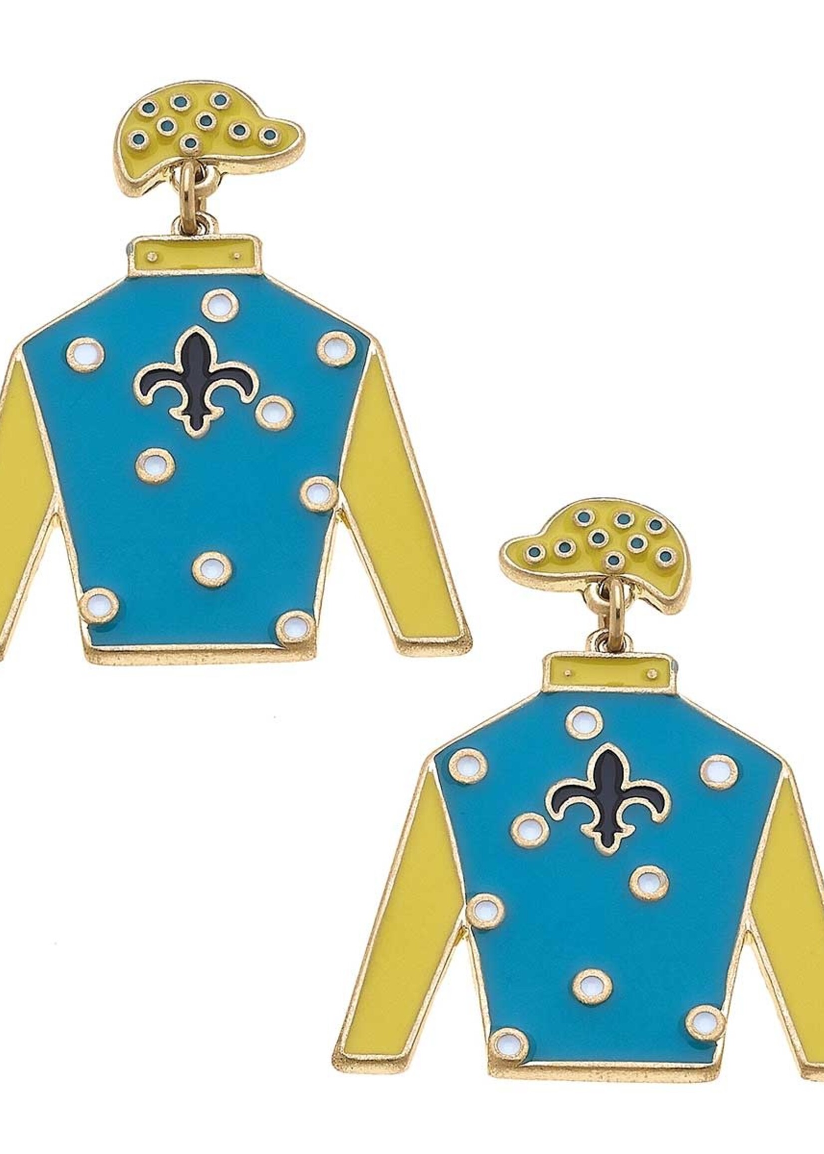 Canvas Quinn Enamel Jockey Earrings in Blue & Yellow