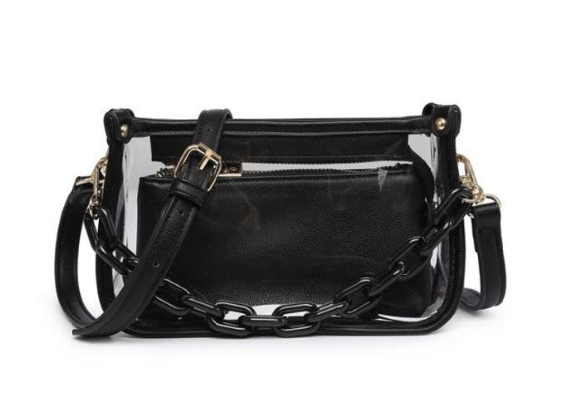 Jen and Co Jessica Clear Crossbody w/ Chain in Black Jen and Co Jessica Clear Crossbody w/ Chain in Black