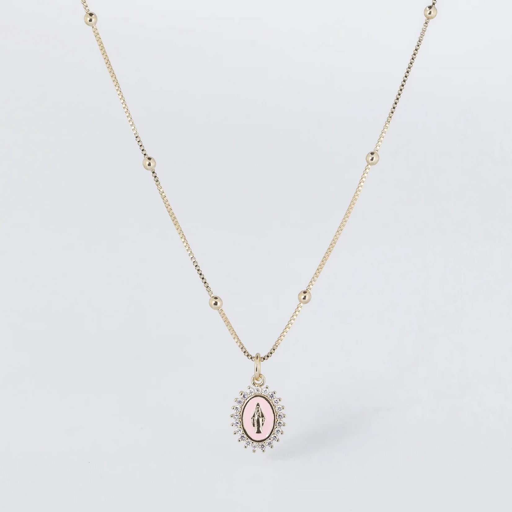 Coastal Grit Our Lady of Lourdes Necklace Light Pink