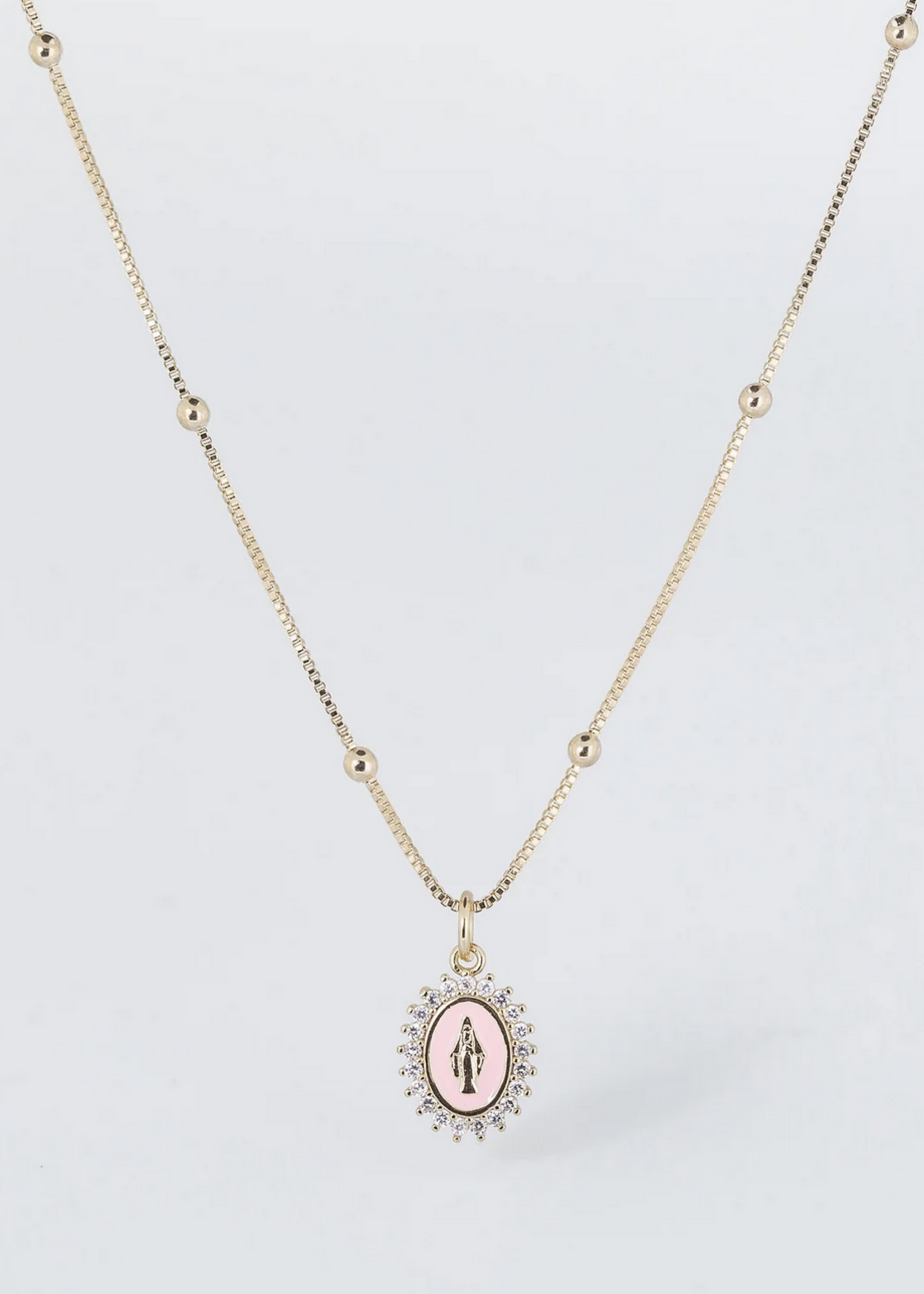 Coastal Grit Our Lady of Lourdes Necklace Light Pink