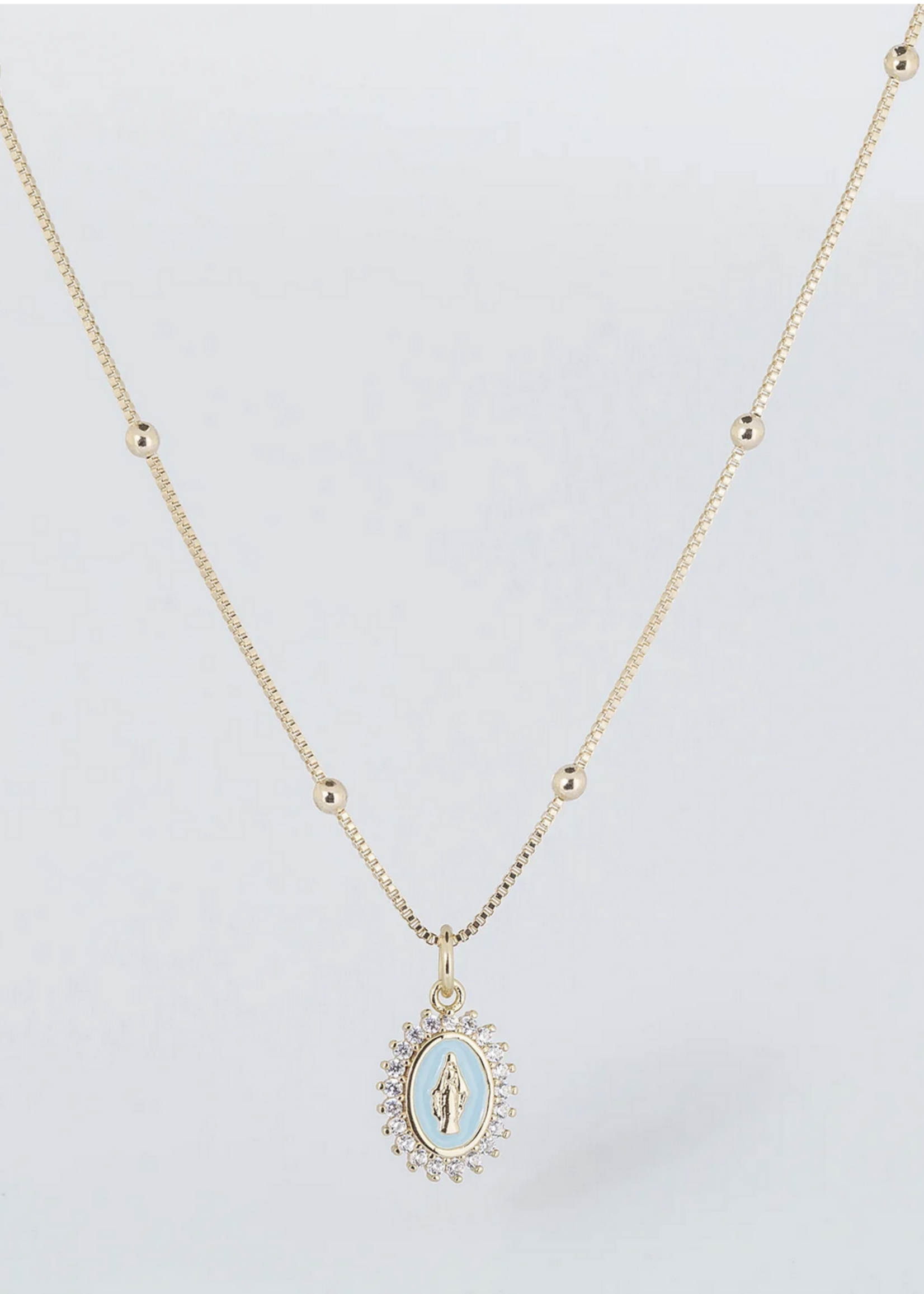 Coastal Grit Our Lady of Lourdes Necklace Aqua