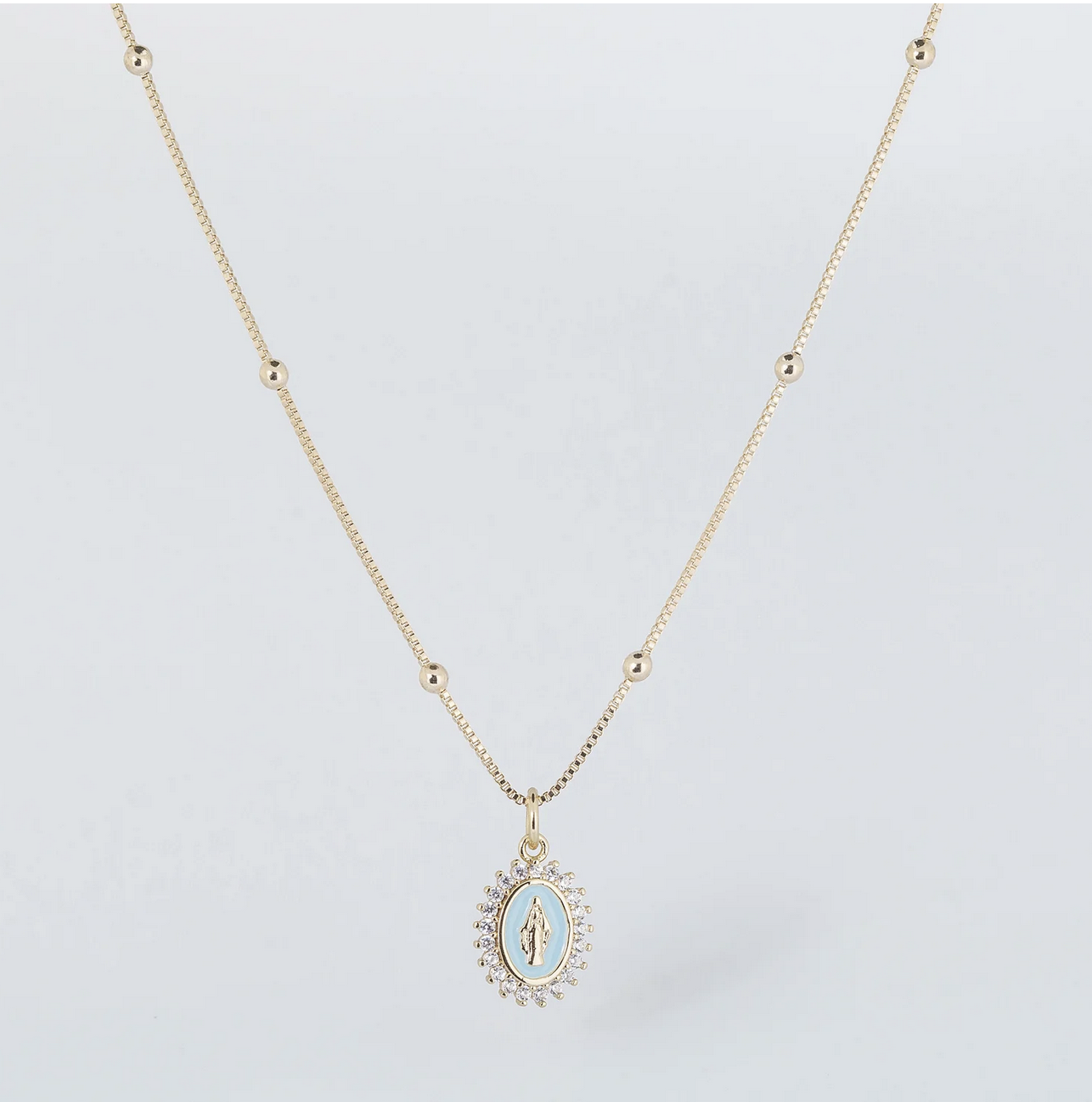 Coastal Grit Our Lady of Lourdes Necklace Aqua