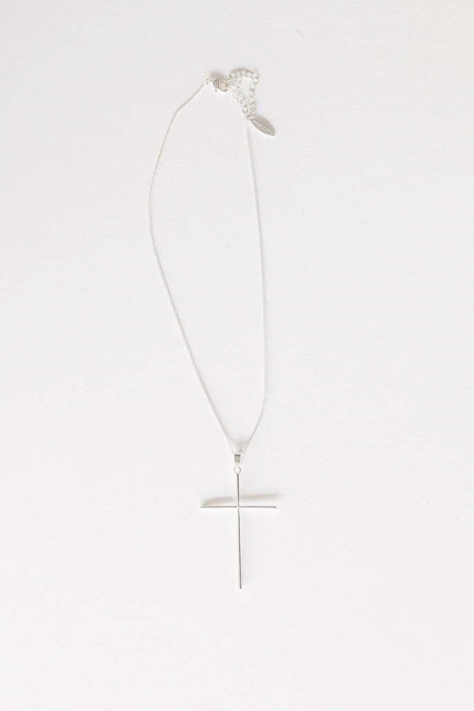 Leslie Curtis Jewelry Sophia Long Cross Necklace Silver