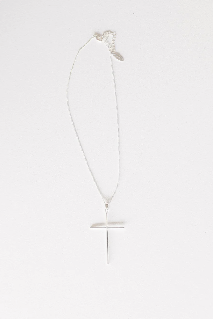 Sophia Long Cross Necklace Silver - Terra Home