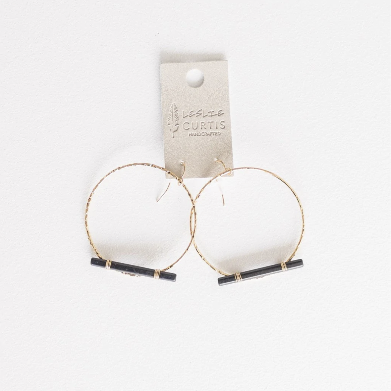 Leslie Curtis Jewelry Jaycee Hammered Gold Hoop Black Bar