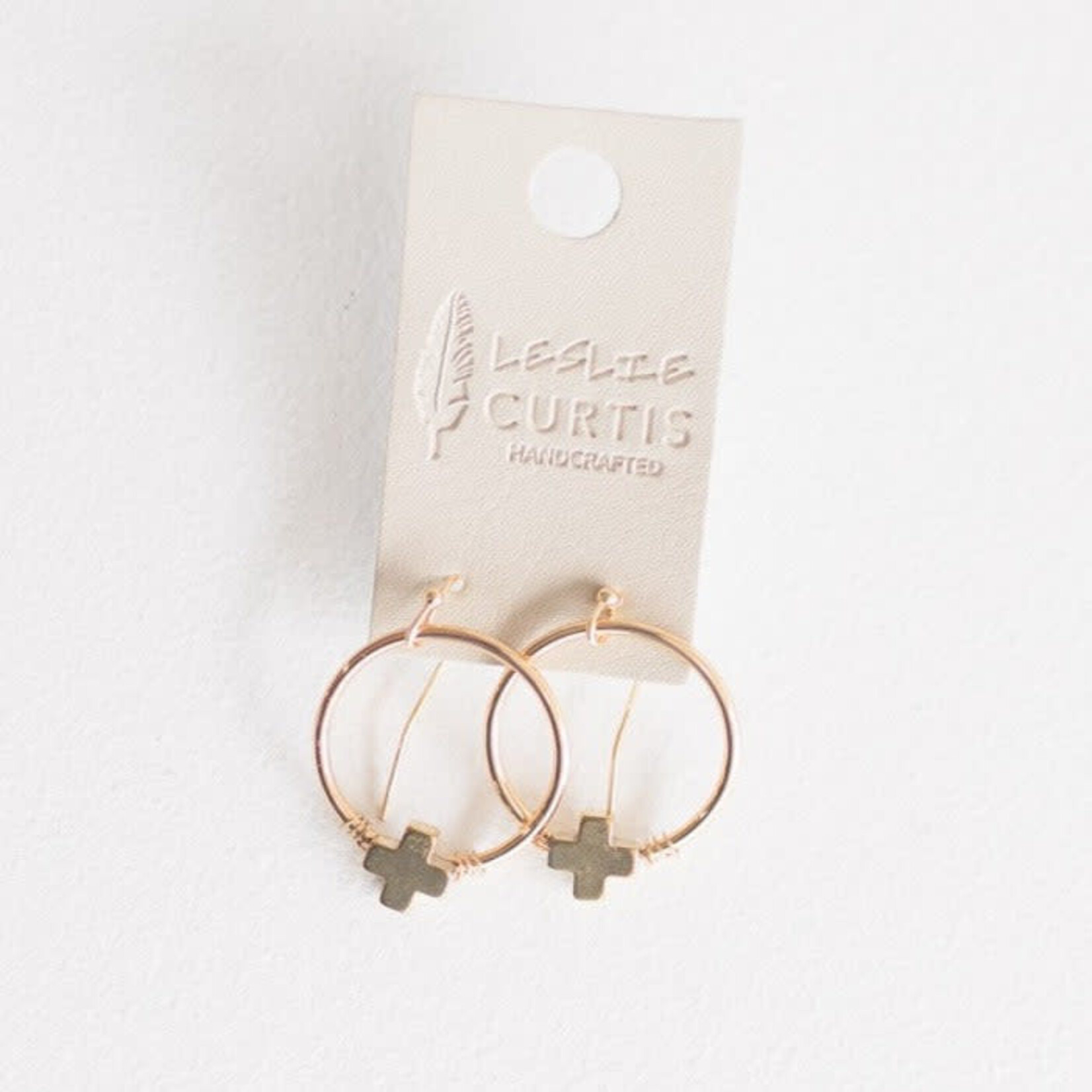 Leslie Curtis Jewelry Lucy Small Gold Cross Hoop Earrings